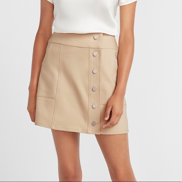 Express Super High Waisted Button (Snap) Front Utility Mini Skirt in Beige/Tan - Picture 7 of 8